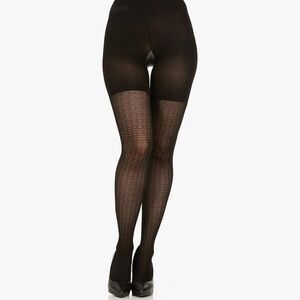 NWT Spanx ASSETS by Sara Blakely Black Textured Wish Bone Shaping Tights Size 4
